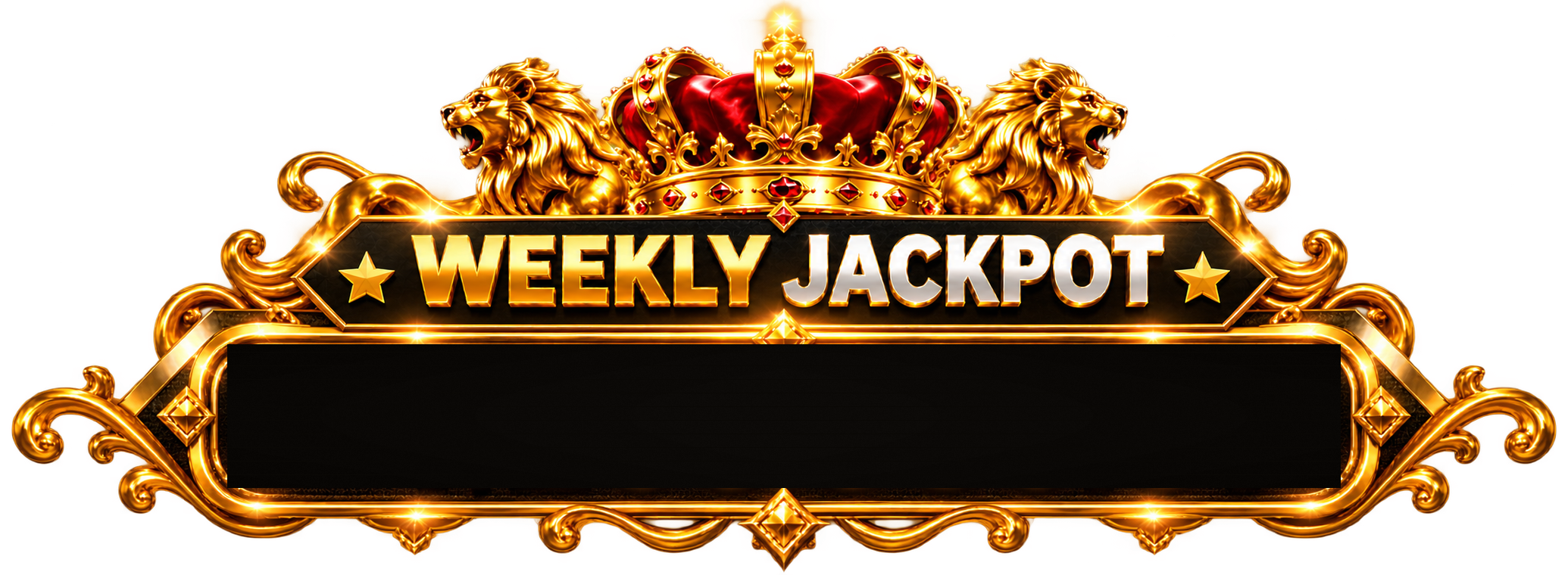 Weekly Jackpot crown and gold lion emblem